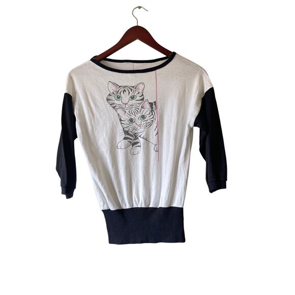 Vintage cat print front and back dolman style blouse size xs - Picture 1 of 6